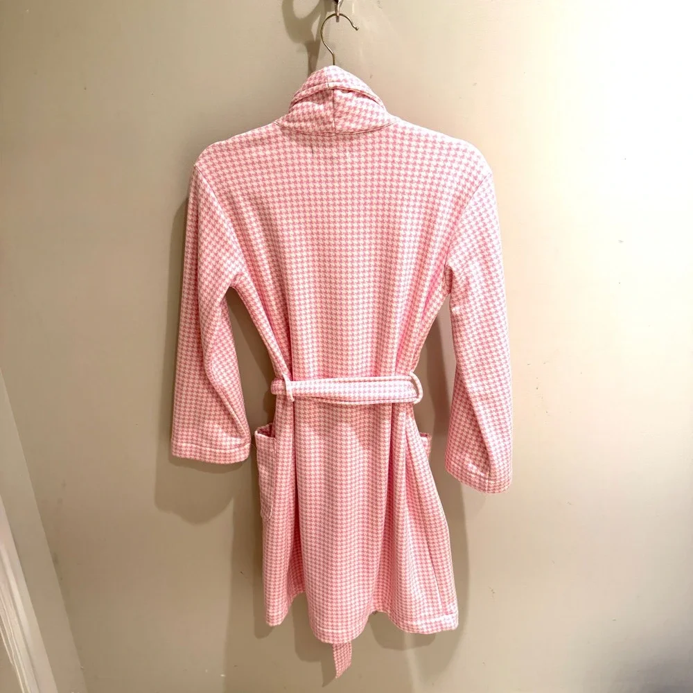 Lauren‎ Ralph LaurenPink Houndstooth Fleece Belted Robe Shawl Collar Womens S